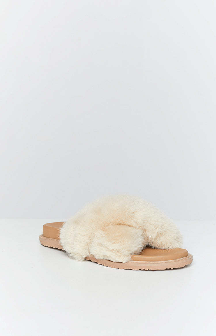 Billini Rafi Fawn Faux Fur Slide-Vavasi.All Rights Reserved.