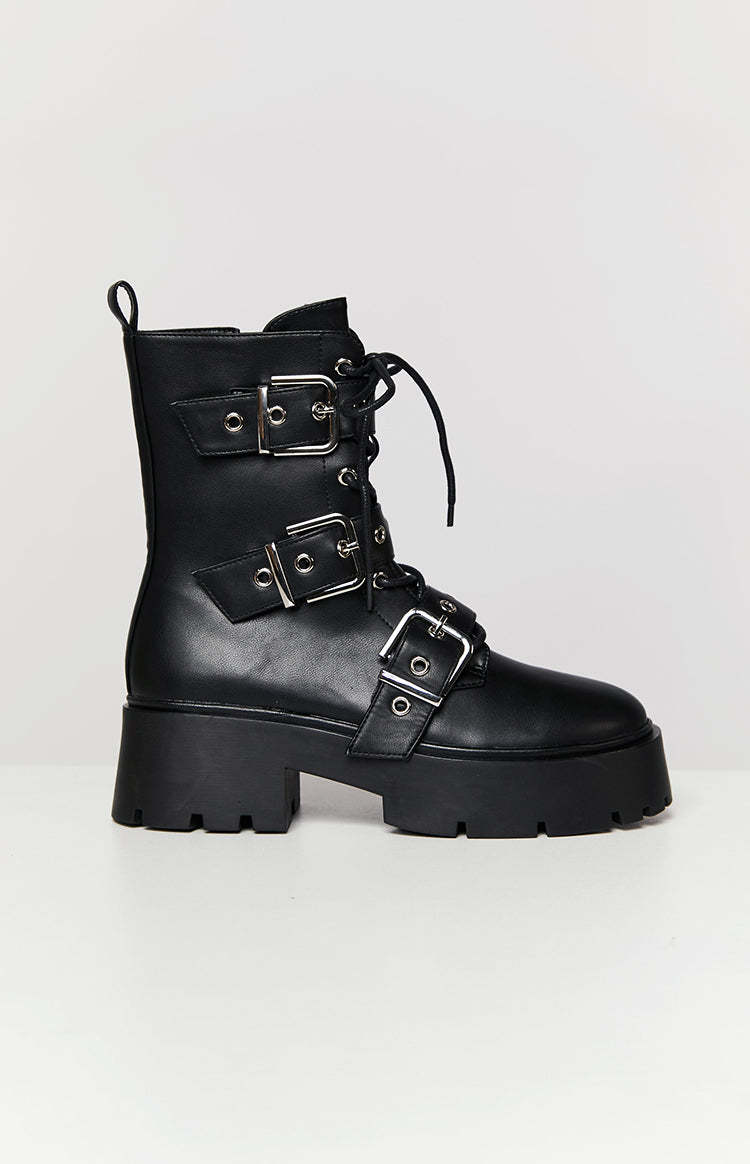 Billini Xyola Black Buckle Up Boots-Vavasi.All Rights Reserved.