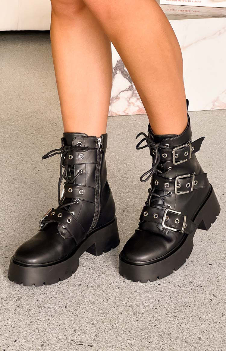 Billini Xyola Black Buckle Up Boots-Vavasi.All Rights Reserved.