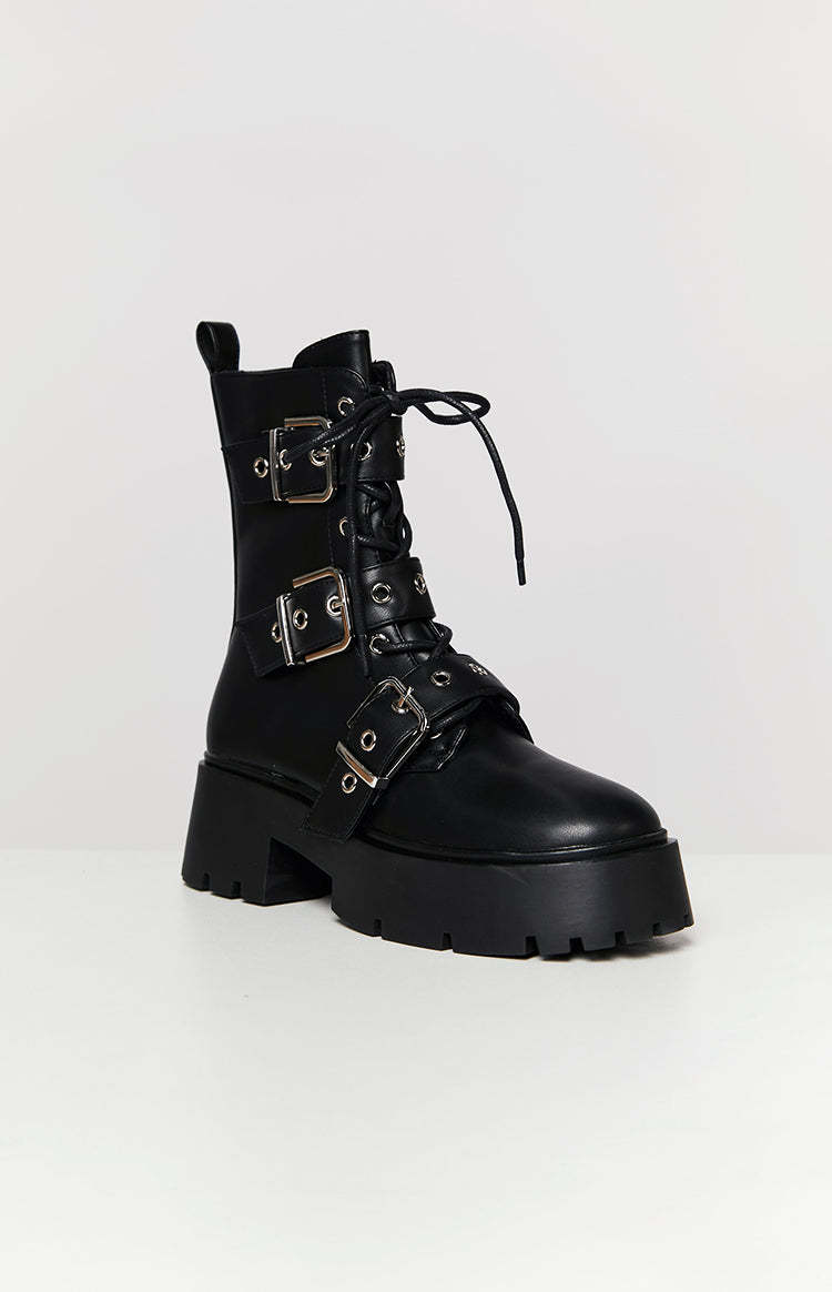 Billini Xyola Black Buckle Up Boots-Vavasi.All Rights Reserved.