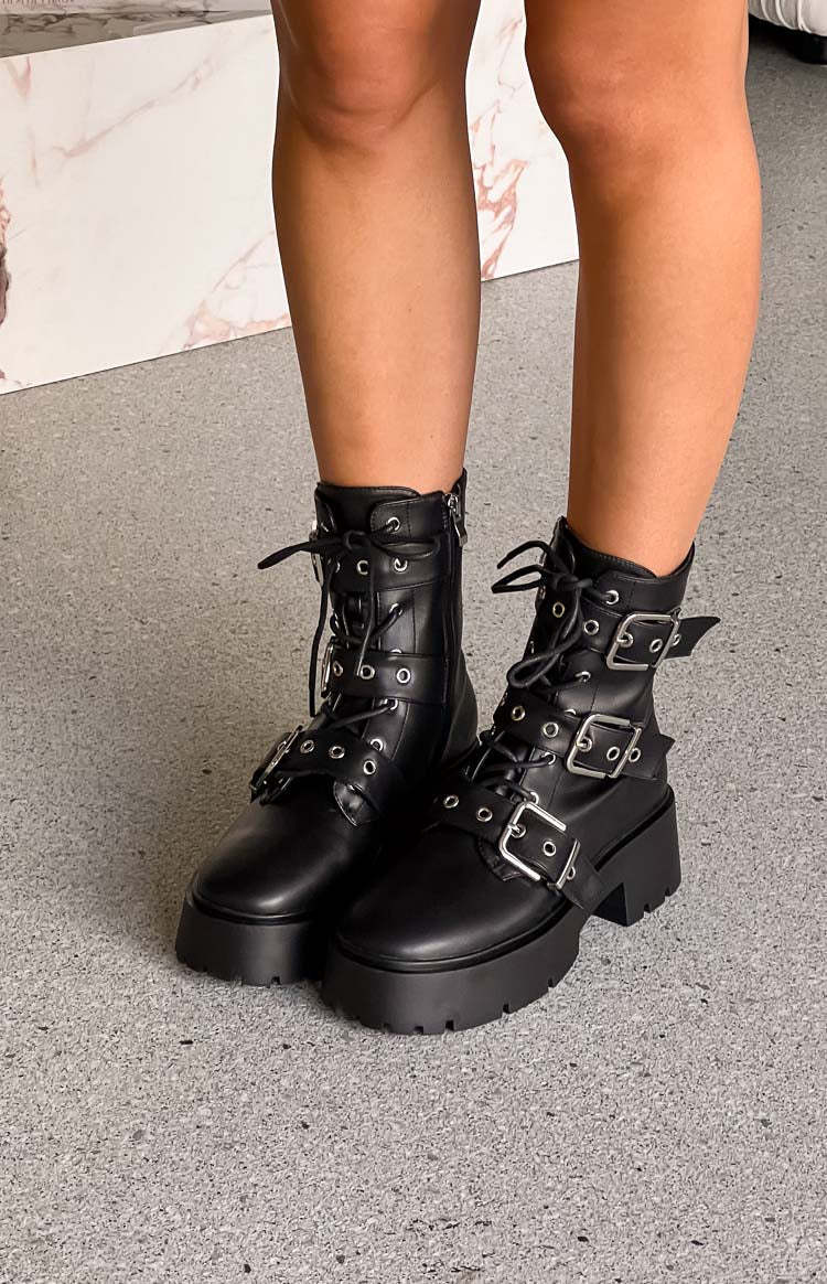 Billini Xyola Black Buckle Up Boots-Vavasi.All Rights Reserved.