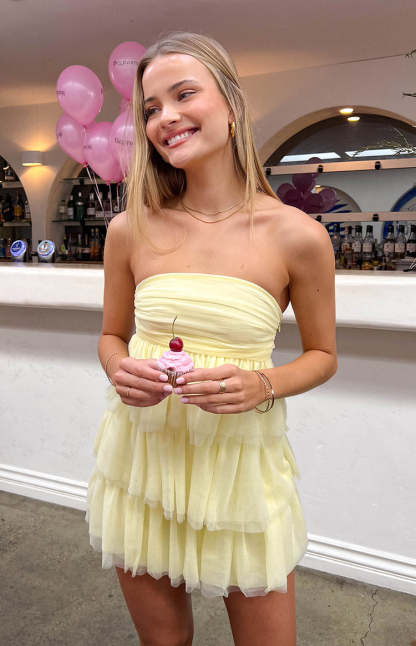 Birthday Girl Yellow Mini Party Dress-Vavasi.All Rights Reserved.