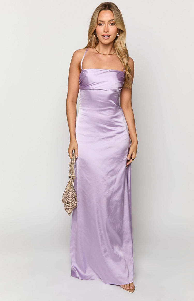 Blaise Lilac Satin Maxi Dress-Vavasi.All Rights Reserved.