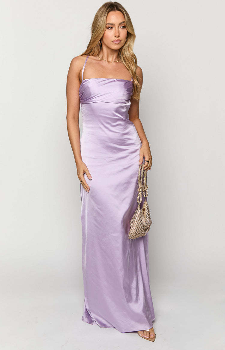 Blaise Lilac Satin Maxi Dress-Vavasi.All Rights Reserved.