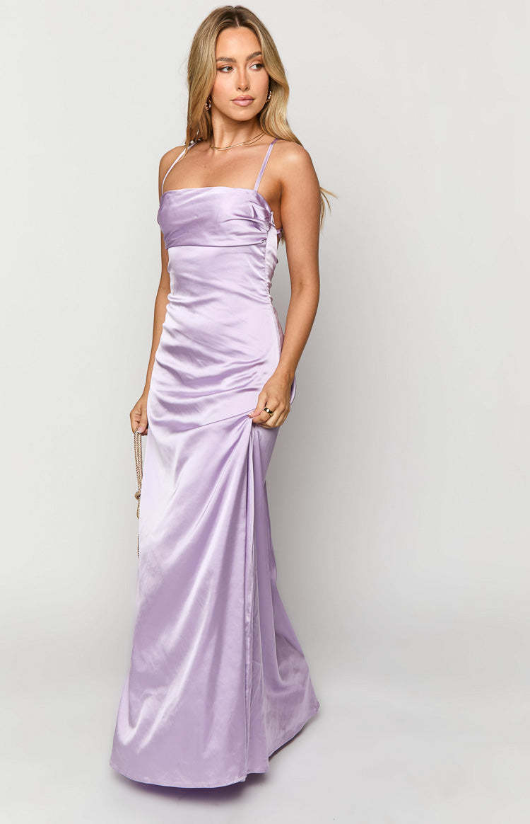 Blaise Lilac Satin Maxi Dress-Vavasi.All Rights Reserved.