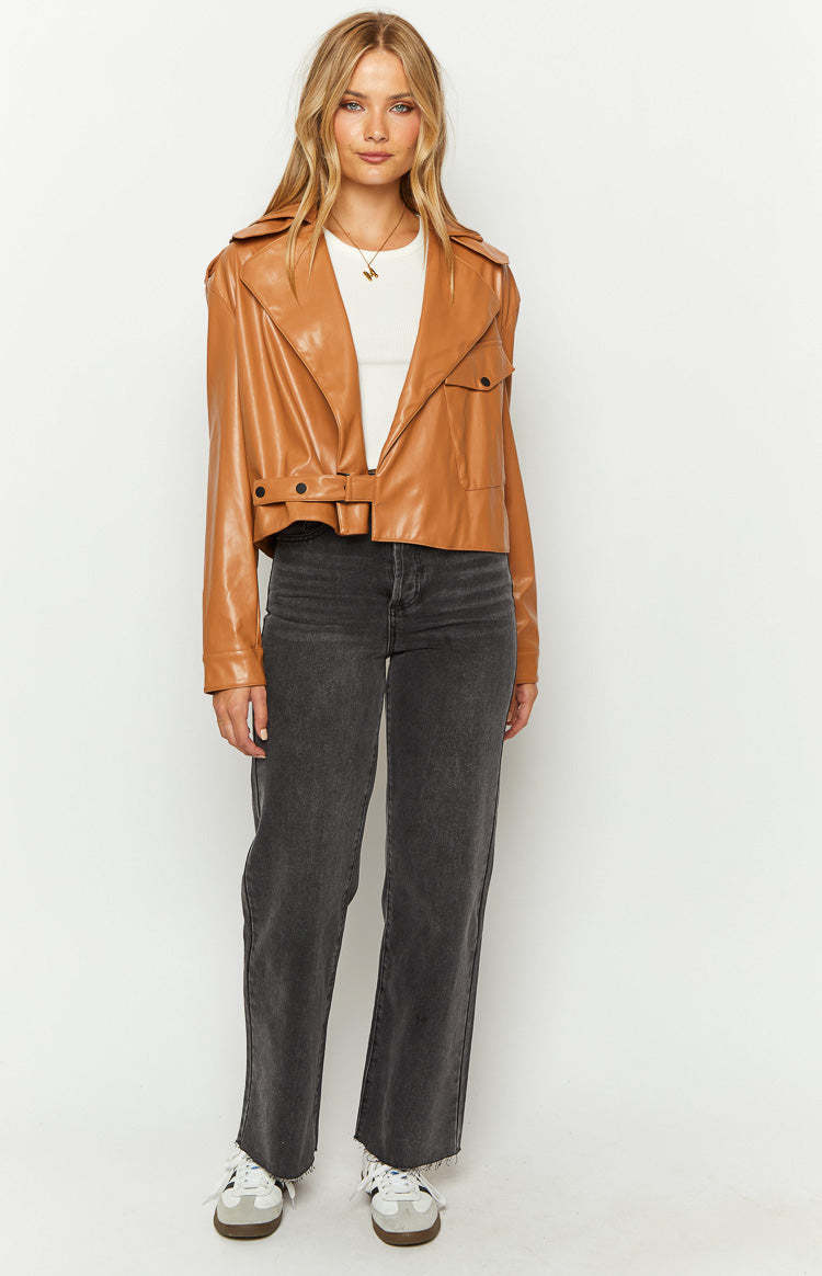 Blaze Bolt Tan PU Leather Jacket-Vavasi.All Rights Reserved.