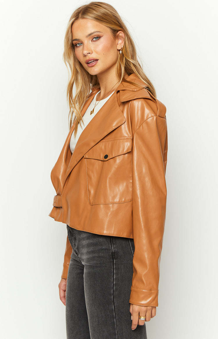 Blaze Bolt Tan PU Leather Jacket-Vavasi.All Rights Reserved.