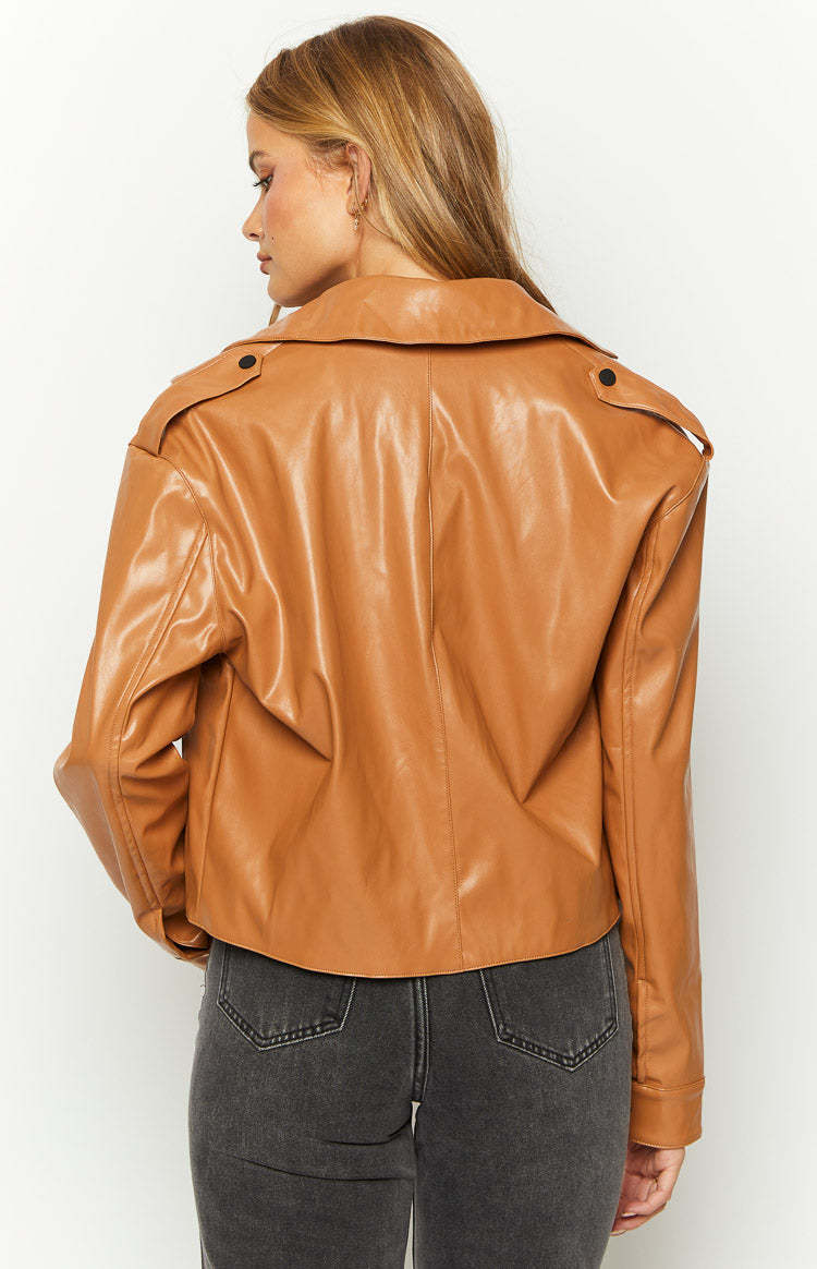Blaze Bolt Tan PU Leather Jacket-Vavasi.All Rights Reserved.