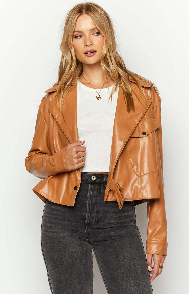 Blaze Bolt Tan PU Leather Jacket-Vavasi.All Rights Reserved.