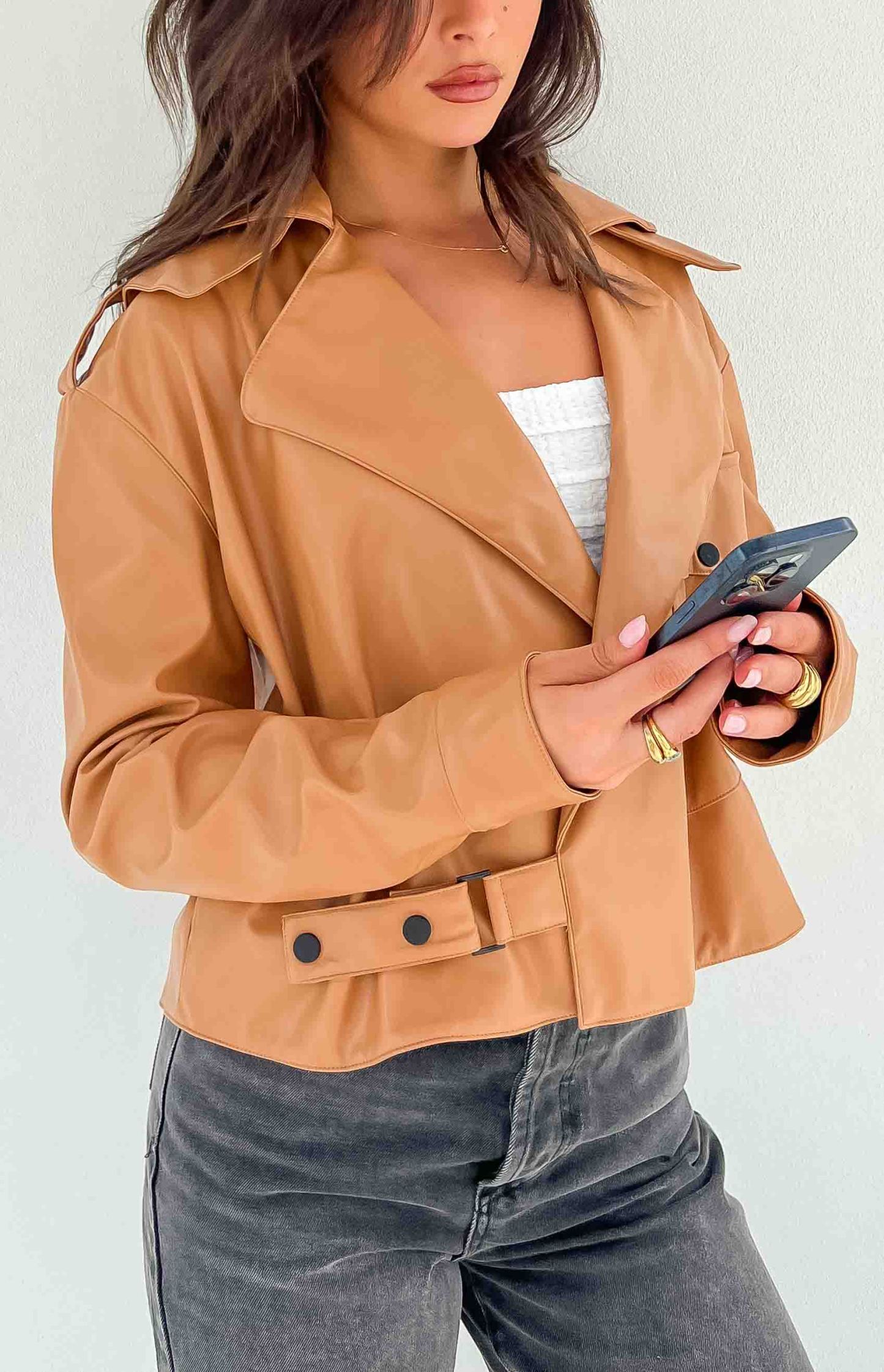 Blaze Bolt Tan PU Leather Jacket-Vavasi.All Rights Reserved.