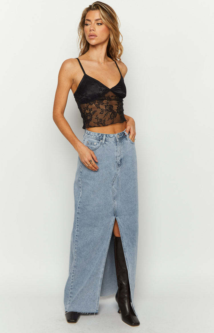 Blinding Lights Blue Denim Front Split Maxi Skirt-Vavasi.All Rights Reserved.