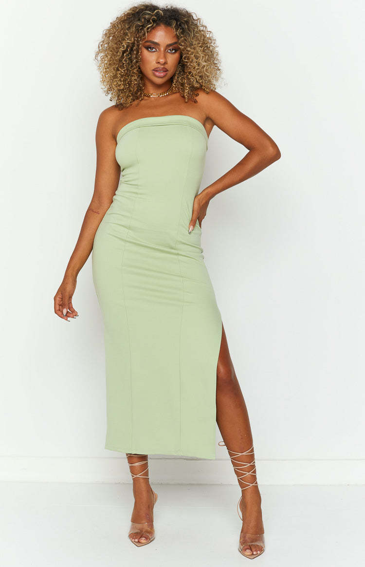 Bloom Sage Strapless Maxi Dress-Vavasi.All Rights Reserved.