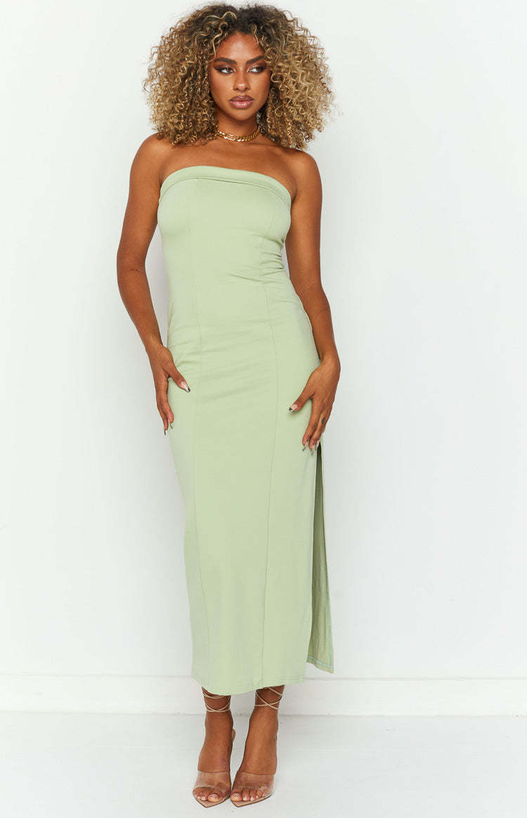 Bloom Sage Strapless Maxi Dress-Vavasi.All Rights Reserved.