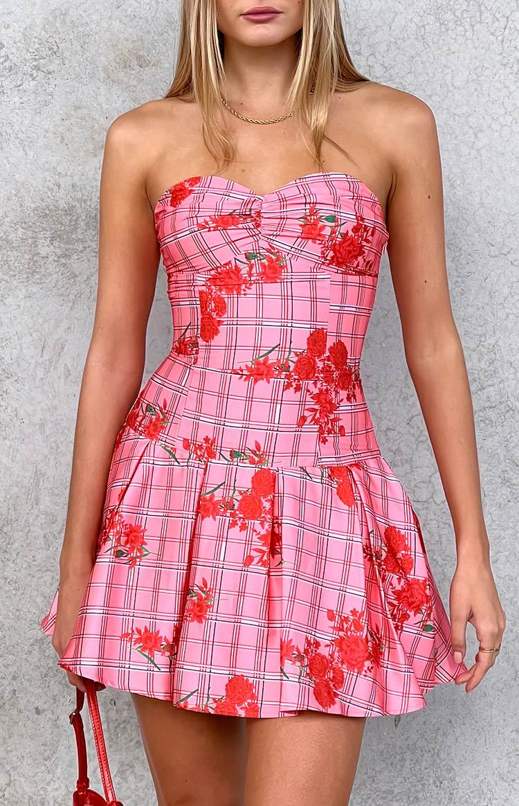 Blu Pink Floral Strapless Mini Dress-Vavasi.All Rights Reserved.