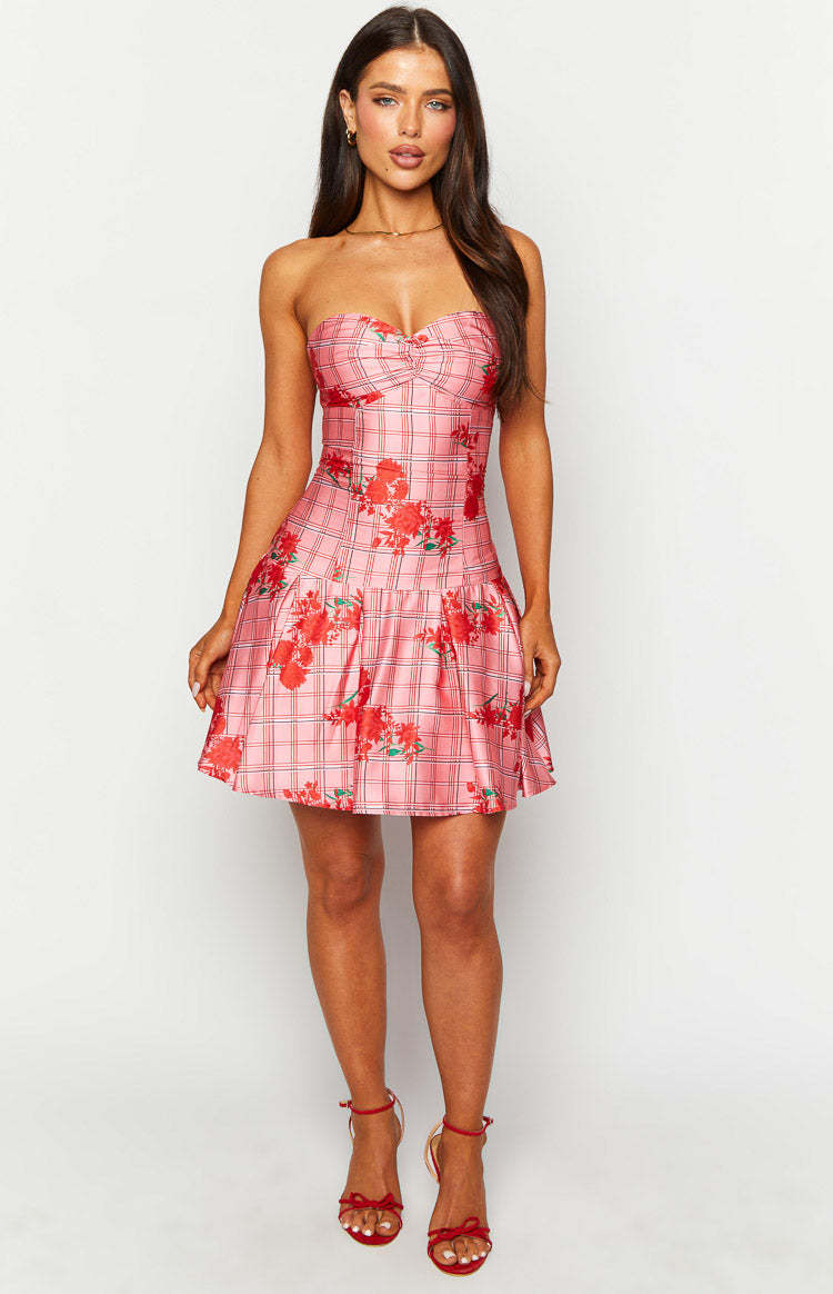 Blu Pink Floral Strapless Mini Dress-Vavasi.All Rights Reserved.