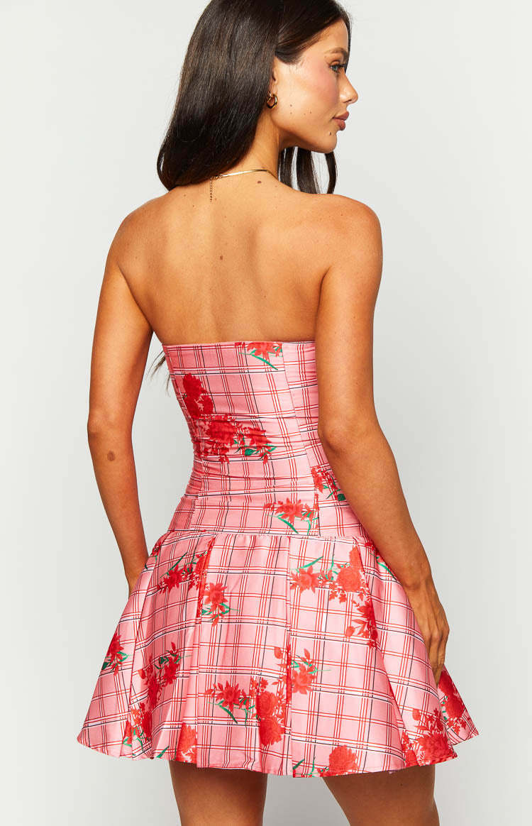 Blu Pink Floral Strapless Mini Dress-Vavasi.All Rights Reserved.