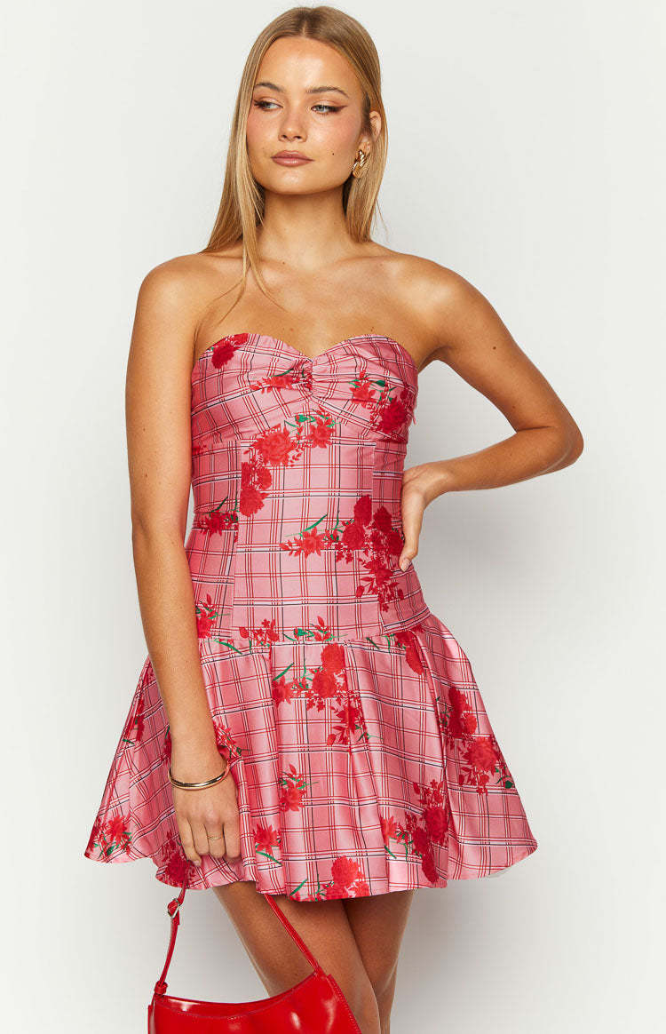 Blu Pink Floral Strapless Mini Dress-Vavasi.All Rights Reserved.