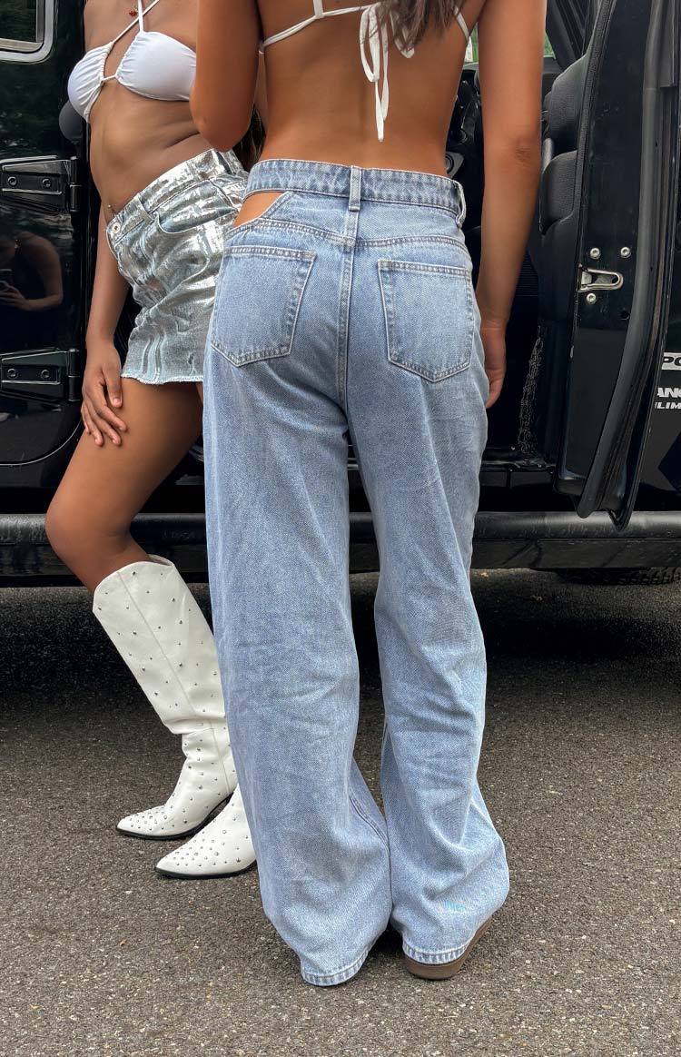 Blue Blaze Mid Wash Denim Cut Out Jeans-Vavasi.All Rights Reserved.