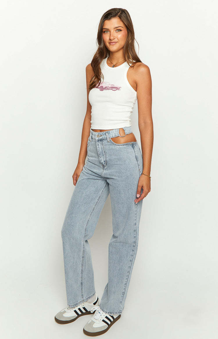 Blue Blaze Mid Wash Denim Cut Out Jeans-Vavasi.All Rights Reserved.