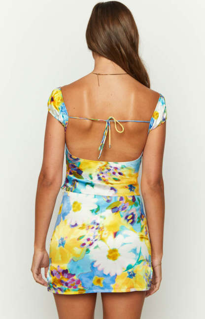 Anna Blue Floral Satin Top-Vavasi.All Rights Reserved.