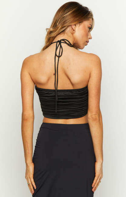 Blushing Blossom Black Rose Halter Top-Vavasi.All Rights Reserved.