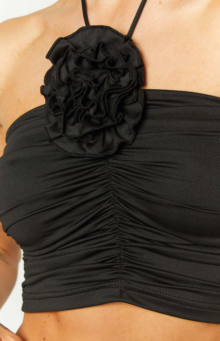 Blushing Blossom Black Rose Halter Top-Vavasi.All Rights Reserved.