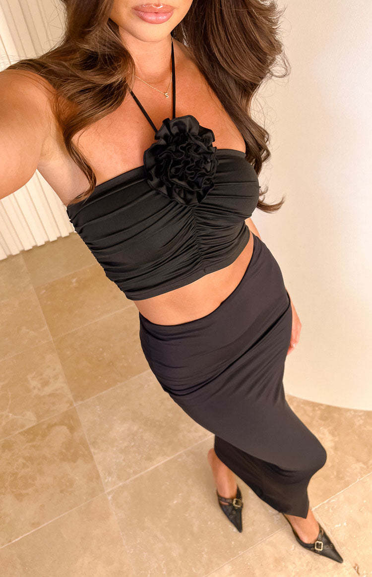 Blushing Blossom Black Rose Halter Top-Vavasi.All Rights Reserved.