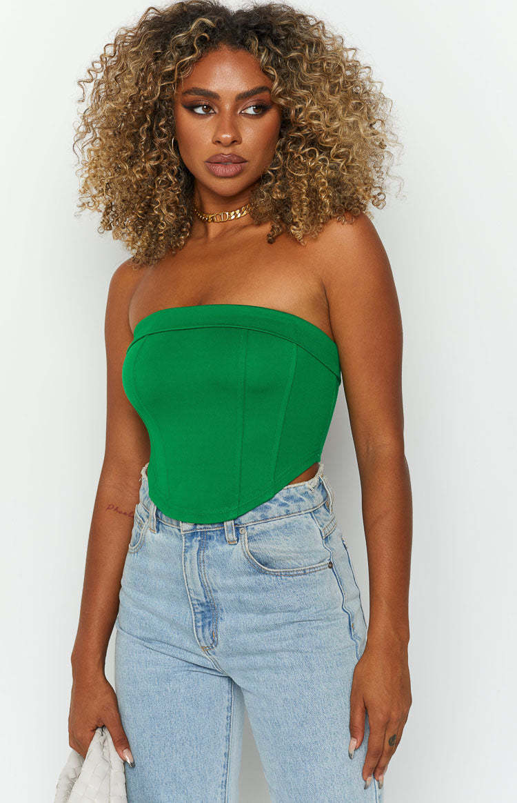 Bobbi Green Strapless Corset Top-Vavasi.All Rights Reserved.