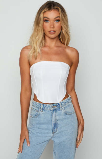 Bobbi White Strapless Corset Top-Vavasi.All Rights Reserved.
