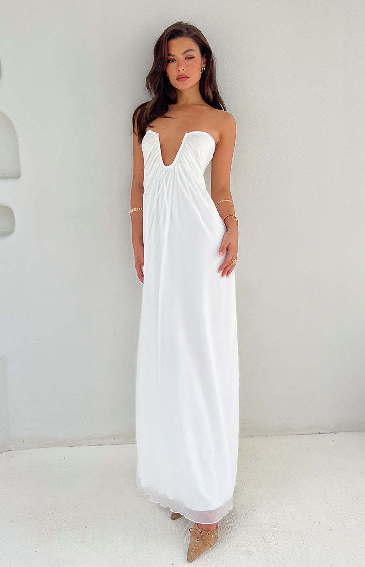 Braelyn White Strapless Maxi Dress-Vavasi.All Rights Reserved.