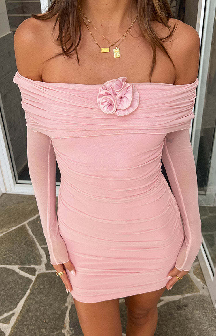 Bree Pink Mesh Long Sleeve Mini Dress-Vavasi.All Rights Reserved.
