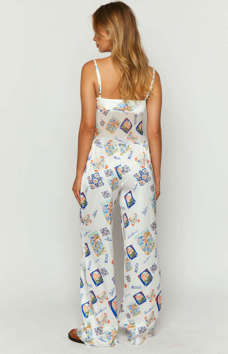 Bridget White Satin Italia Print Pants-Vavasi.All Rights Reserved.