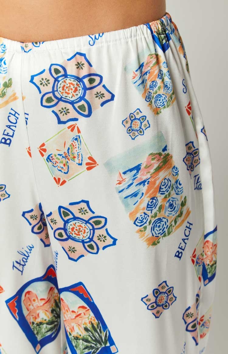 Bridget White Satin Italia Print Pants-Vavasi.All Rights Reserved.