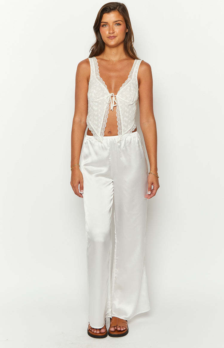 Bridget White Satin Pants-Vavasi.All Rights Reserved.