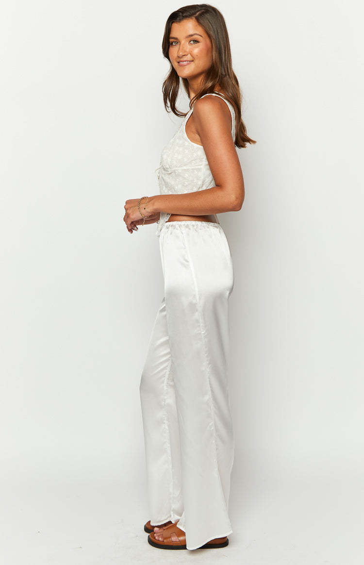 Bridget White Satin Pants-Vavasi.All Rights Reserved.