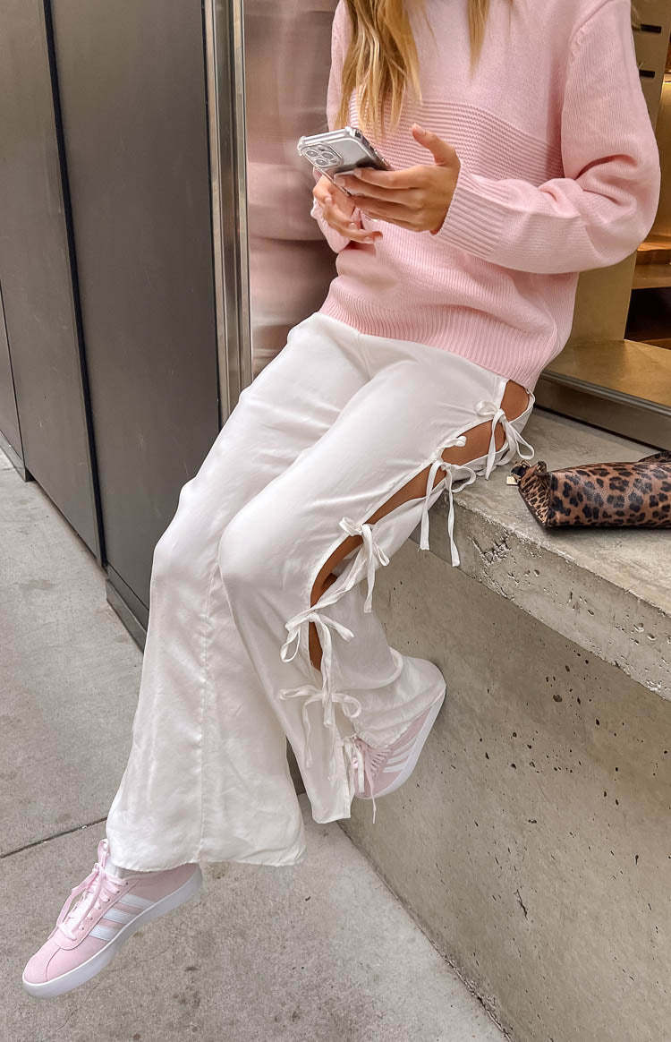 Bridget White Side Tie Pants-Vavasi.All Rights Reserved.