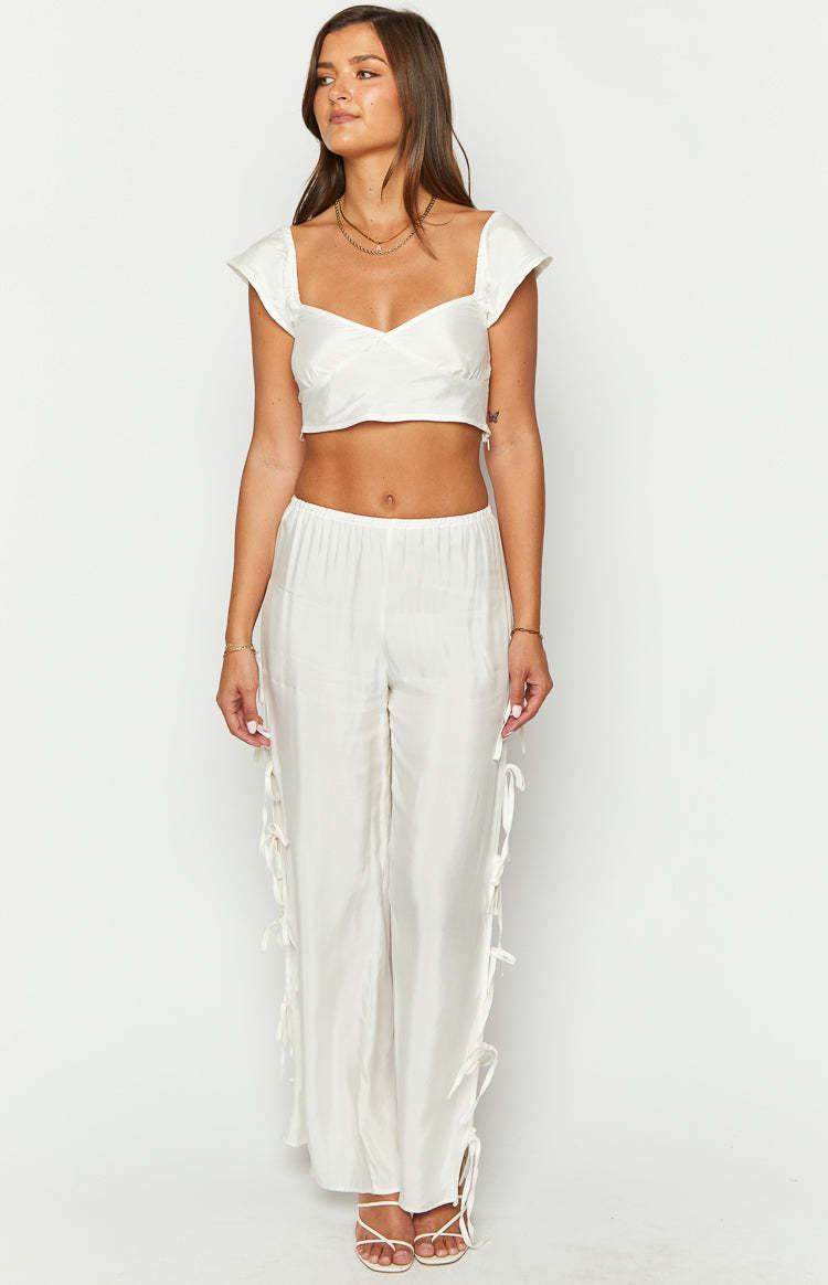 Bridget White Side Tie Pants-Vavasi.All Rights Reserved.