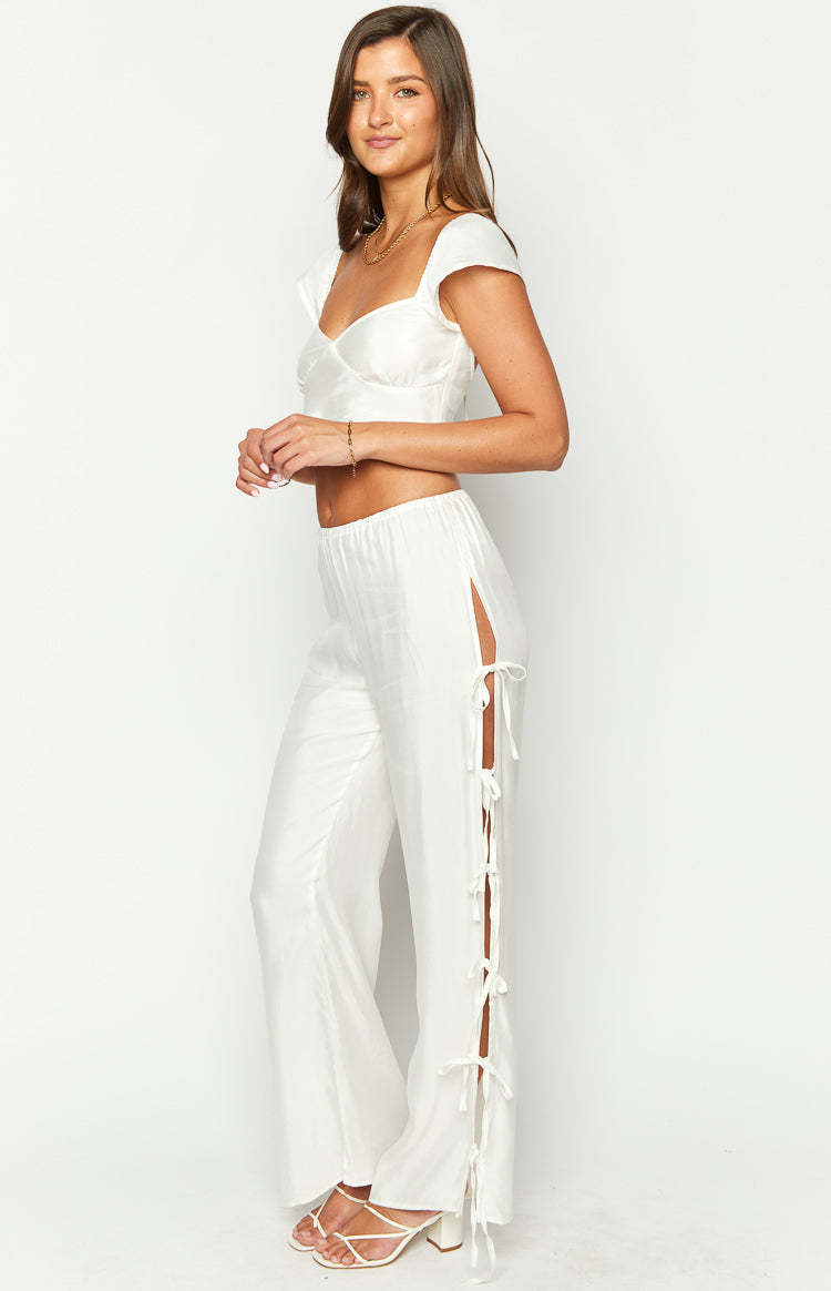 Bridget White Side Tie Pants-Vavasi.All Rights Reserved.