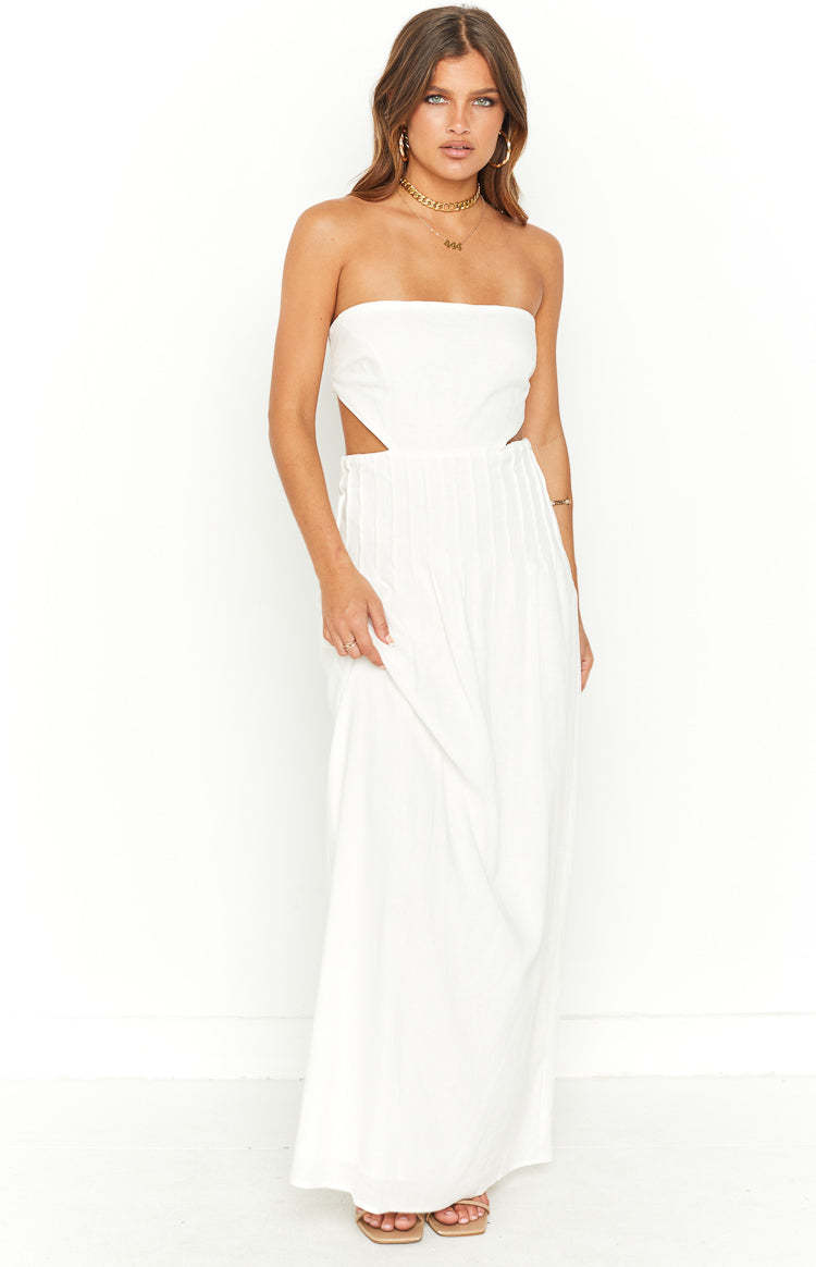 Bronte White Linen Blend Maxi Dress-Vavasi.All Rights Reserved.