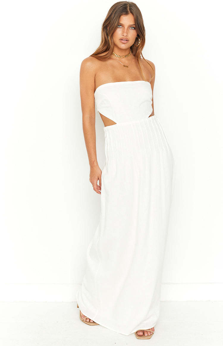 Bronte White Linen Blend Maxi Dress-Vavasi.All Rights Reserved.