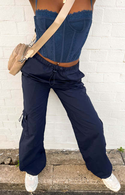 Bronx Navy Drawcord Cargo Pants-Vavasi.All Rights Reserved.