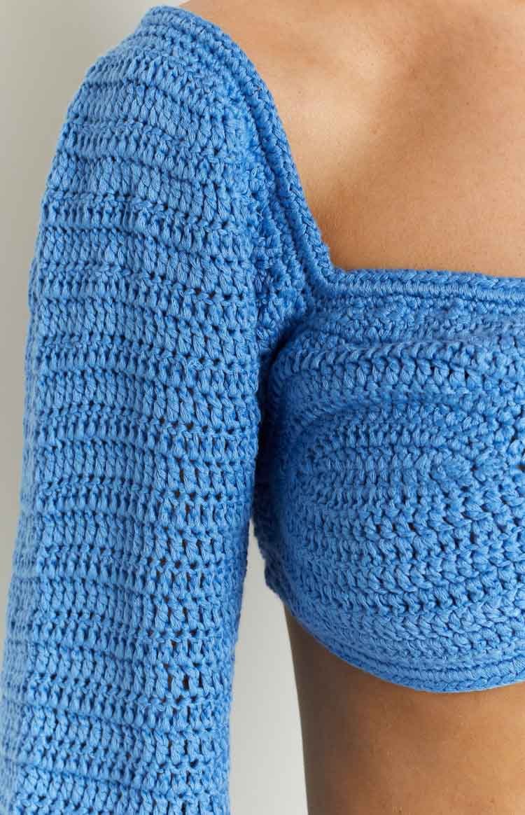 Brooklyn Blue Knit Crop Top-Vavasi.All Rights Reserved.
