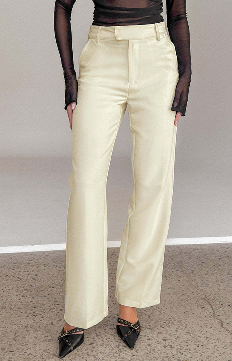 Cabo Cream Straight Leg High Waisted Tailored Pant-Vavasi.All Rights Reserved.