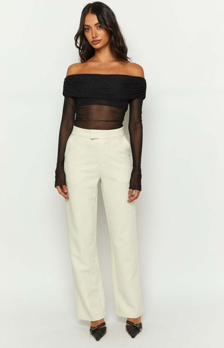 Cabo Cream Straight Leg High Waisted Tailored Pant-Vavasi.All Rights Reserved.
