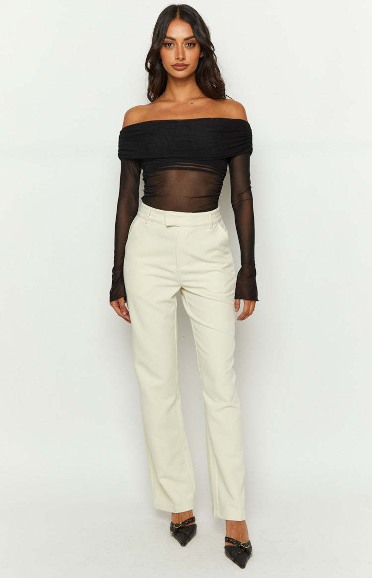 Cabo Cream Straight Leg High Waisted Tailored Pant-Vavasi.All Rights Reserved.
