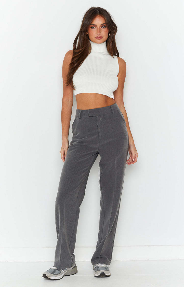 Cabo Grey Straight Leg High Waisted Tailored Pant-Vavasi.All Rights Reserved.