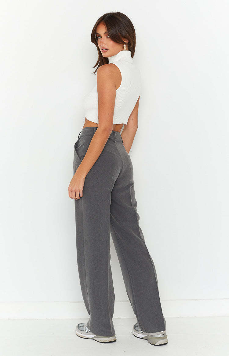 Cabo Grey Straight Leg High Waisted Tailored Pant-Vavasi.All Rights Reserved.
