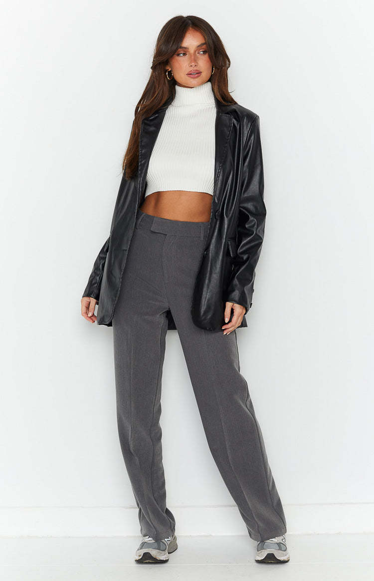 Cabo Grey Straight Leg High Waisted Tailored Pant-Vavasi.All Rights Reserved.