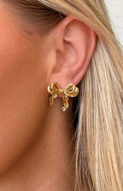 Calista Gold Bow Earrings-Vavasi.All Rights Reserved.