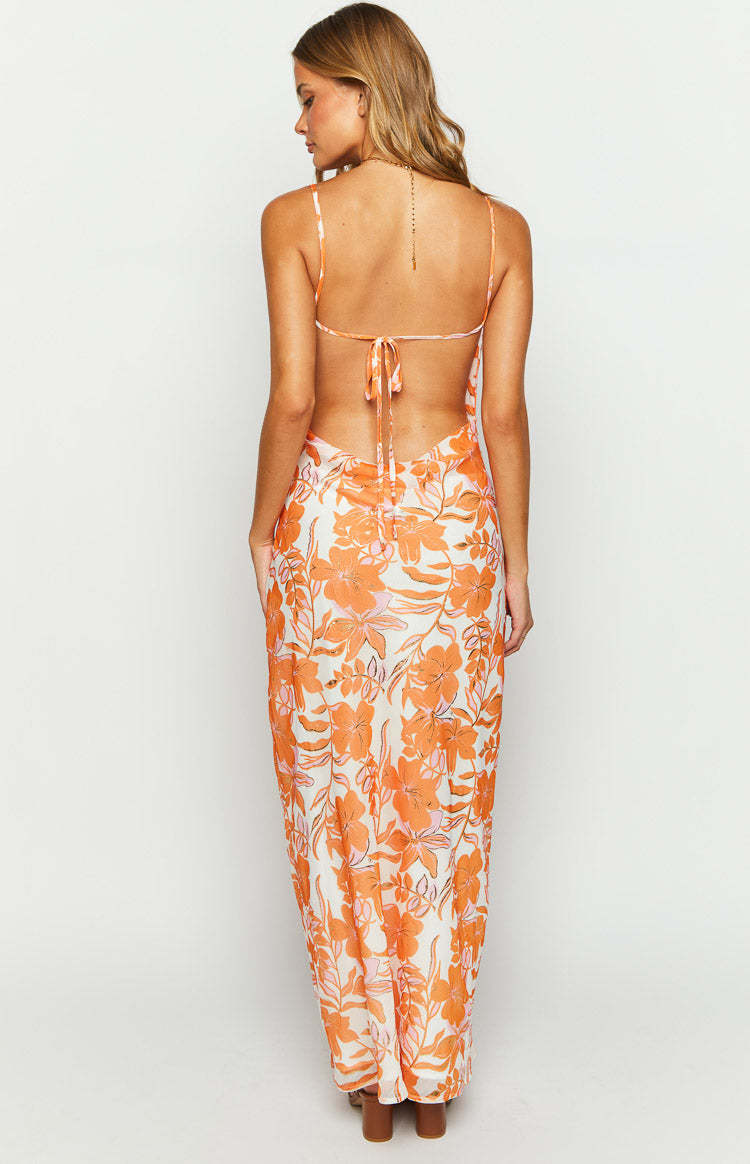 Cambri Orange Floral Chiffon Maxi Dress-Vavasi.All Rights Reserved.